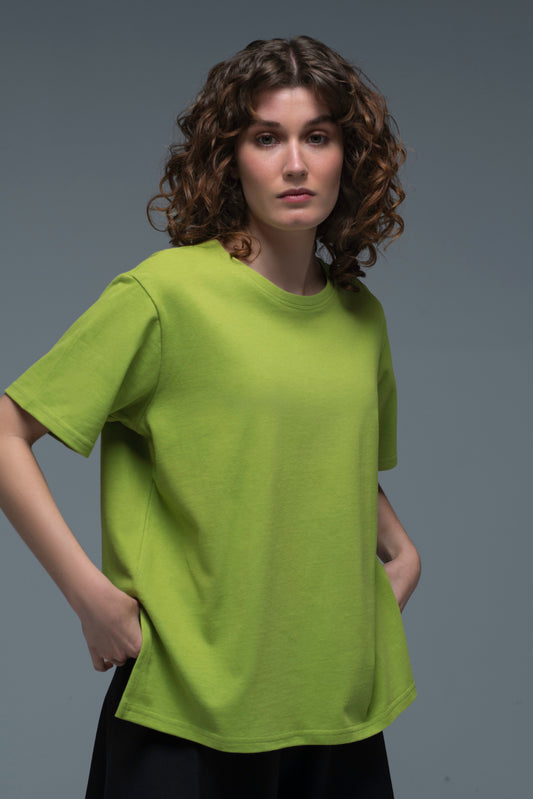 O-neck T-shirt in Lime